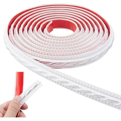 Moulure Adhésive 3 m X 20mm Bordure de Papier Peint Autocollante Cadre en Mousse Flexible pour Miroir Blanc et Argent Effet 3D Décoration Murale Comptoirs Carrelage et Plafond (1/5)