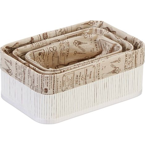 Set di 3 cestini portaoggetti vintage estetici salotto bagno 30 x 30 x 30 cm in bambù marrone 130012185