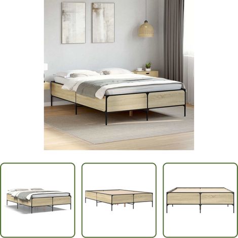 vidaXL Metall Bettgestell - Bettgestell Sonoma-Eiche 120x200 cm Holzwerkstoff und Metall (1/5)