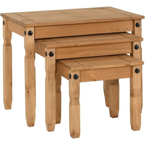 Corona Nest of Tables - L43.5 x W66 x H53.5 cm - Distressed Waxed Pine (1/4)