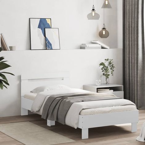 Bettgestell mit Kopfteil und LED-Leuchten Weiß 90x200 cm vidaXL (1/5)