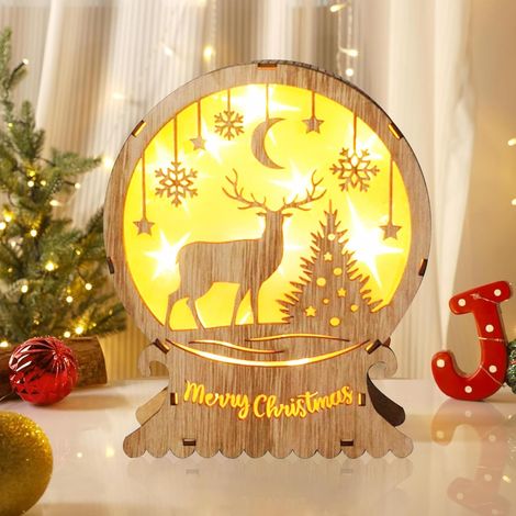 Décorations de Noël pré-éclairées à LED en bois, lumières de Noël à LED en bois, décorations de Noël en bois, éclairage de Noël en bois, élan