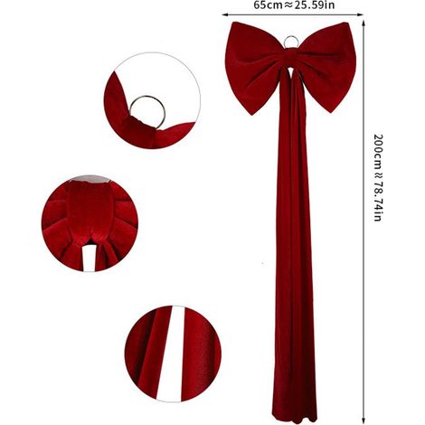 Bow Christmas Tree Topper - 79 Inch Velvet Bow With Wired Stem - For Christmas Tree And Front Door Decor - 1 Piece (1/2)