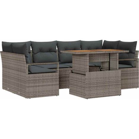 Garden Sofa Set with Storage 7 pcs Grey Poly rattan vidaXL