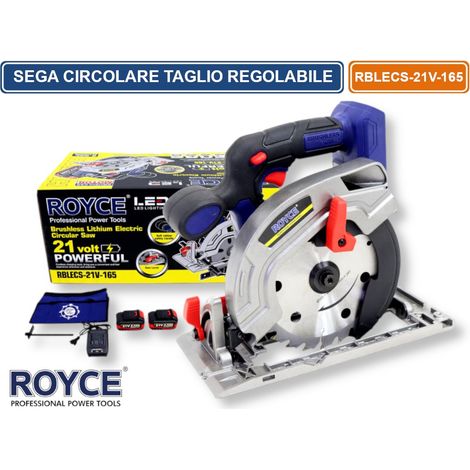 ROYCE RBLECS-21V-165 SEGA CIRCOLARE CON DOPPIA BATTERIA 21V 4.0AH TAGLIO REGOLABILE LAMA DA 165MM (1/4)