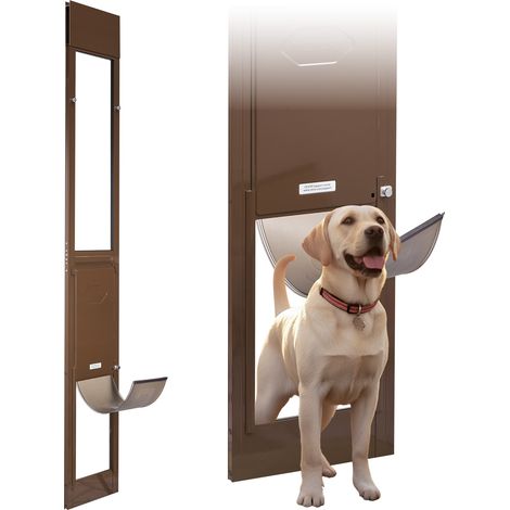 VEVOR Puerta para Perros, Puerta Corrediza de Cristal, Altura Ajustable de 1927–2040 mm, Marco de Aleación de Aluminio con Bisagras Metálicas Giratorias y Cerradura, Marrón, 2040 x 360 x 20 mm, L