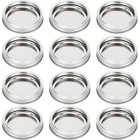 12 Pièces Couvercles Ronds Étanches pour Bocaux en Verre, Acier Inoxydable, Type Fendu, Accessoire de Cuisine (XH00180 Argent) (1/5)
