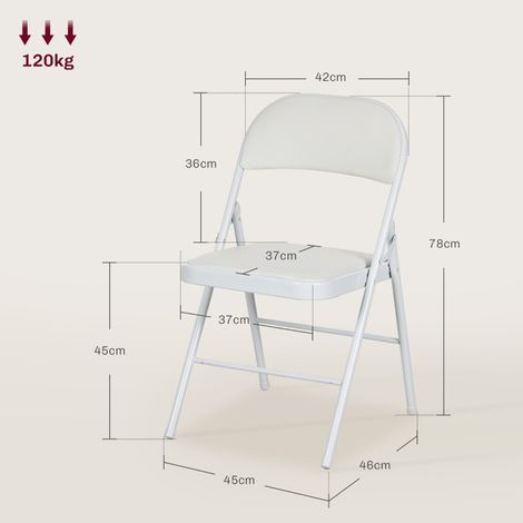 Set de 4 chaises pliantes, fauteuil de bureau portable avec coussin, similicuir, pieds en acier, chaise escamotable pour réception, salle d'attente, blanc (1/5)