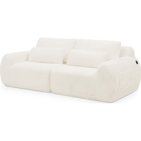 Sofá de 2 plazas en tejido efecto piel de conejo, con carga USB y bolsillo lateral, beige (1/5)