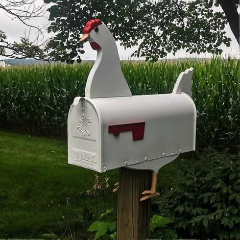 Boîte aux lettres originale en forme de poule vache ou cheval résistante aux intempéries pour jardin ou cour extérieure. (1/4)