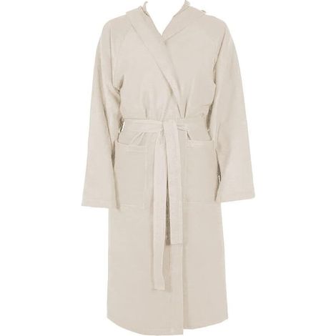 Accappatoio Microfibra Moderno Tinta Unita Morbido Uomo Donna Cintura Tasche Cappuccio Beige - M