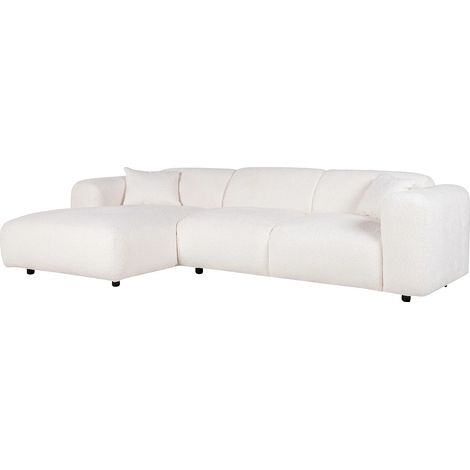 Vente-Unique – Canapé d'angle gauche 5 places en tissu bouclette blanc – Structure bois – Confort assise équilibré – Éco-responsable OEKO-TEX® (1/5)