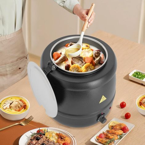 Suppenwärmer 10L, Elektrischer Suppentopf mit Deckel, Wärmeerhaltung 35-80°C, Suppenwärmertopf Suppenkessel Thekentopf