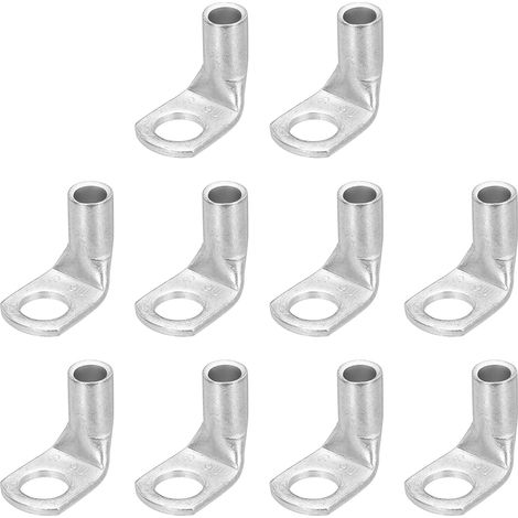3AWG - 5/16" Cosses En Cuivre, Embouts De Câble De Batterie À 90 Degrés, Connecteurs À Œillet En Cuivre Nu Pour Fournitures Électriques Marines (Argent, 10Pcs) (1/5)