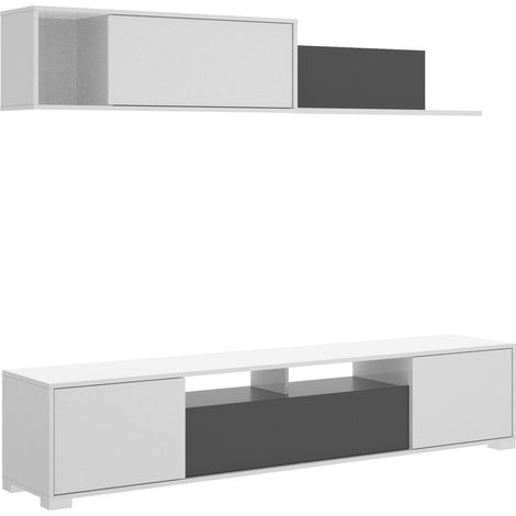 DEKIT - Composición de salón TV con puertas y estante color Blanco Brillo / Grafito 180x200x41 cm modelo Ken (1/9)