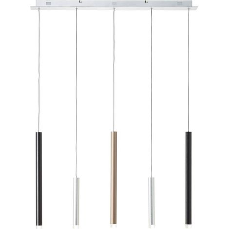 BRILLIANT Lampe Cembalo LED Pendelleuchte 5flg alu/schwarz/braun 5x 4W LED integriert, 362lm, 3000K In 3 Stufen über Wandschalter dimmbar In der Höhe einstellbar / Kabel kürzbar (1/5)