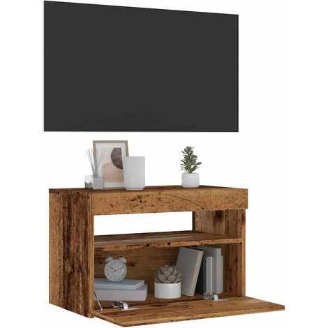 Meuble TV Banc TV Armoire TV avec lumières LED vieux bois bois d'ingénierie (1/5)