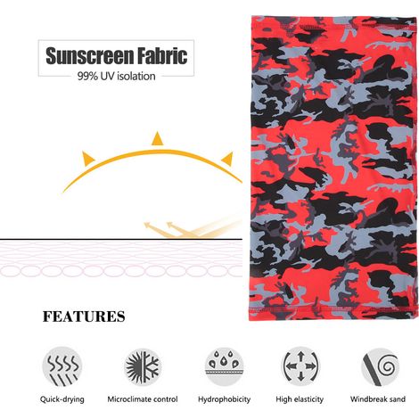 Écharpe/masque/serviette en soie glacée d'été pour la protection solaire, idéale pour la pêche et l'équitation (camouflage rouge). (1/5)