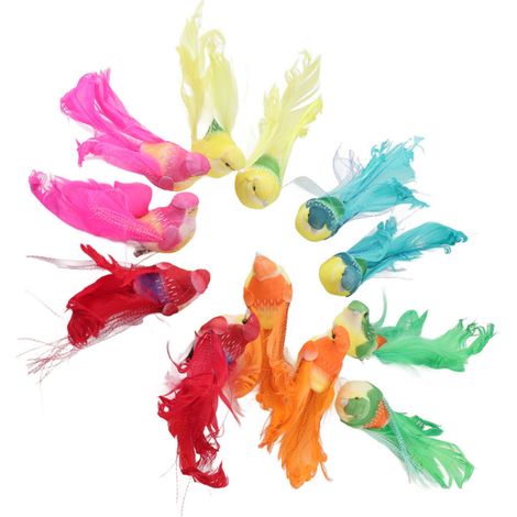 Lot de 12 oiseaux artificiels décoratifs avec pince pour la maison et le jardin. (1/5)