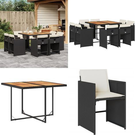 9-tlg. Garten-Essgruppe mit Kissen Schwarz Poly Rattan - Gartentisch - Esstisch - Gartenmöbel Set - Outdoor Möbel - Terrassenmöbel - Home & Living (1/5)