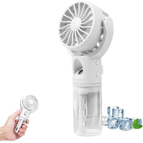 Ventilateur portable avec brumisateur, rechargeable par USB, 4 vitesses, ventilateur brumisateur rafraîchissant à piles, mini ventilateur personnel pour le bureau, les activités de plein air et les vo (1/5)