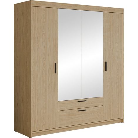 Armoire Novduni 108, Chêne, 191x176x53cm, Portes d'armoire: Avec des charnières, Nombre d'étagères: 5 (1/4)