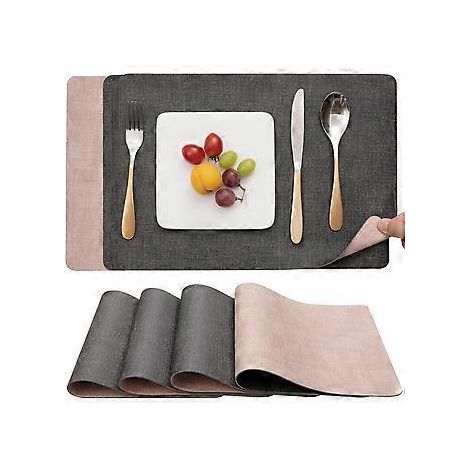 Sets de table lavables double face en cuir bicolore, antidérapants et faciles à nettoyer, lot de 4