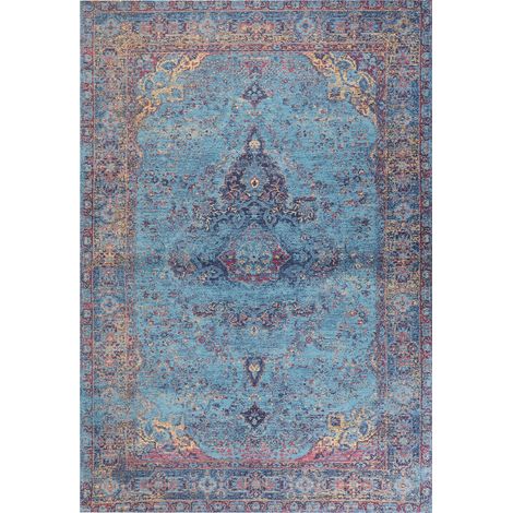 Alfombra de algodón azul rojo beige 200 x 300 cm poliéster oriental desgastado Kansu (1/5)