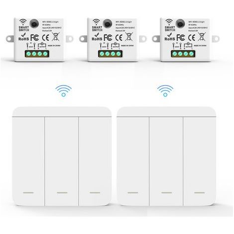RF433 Lot de Fil avec 3 Récepteur et 3 Interrupteurs Muraux interrupteurs d'éclairage sans fil sans fil sans fil avec émetteur et contrôleur récepteur 10 A 240 V (1/4)