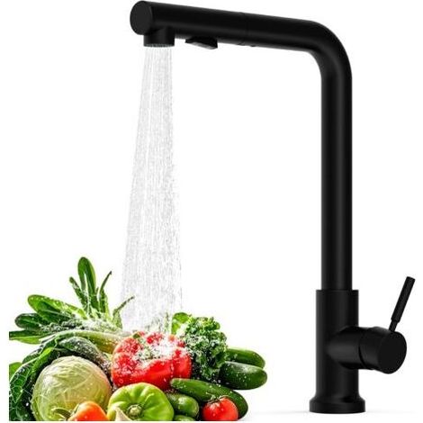 Robinet cuisine avec douchette extensible,Mitigeur cuisine monobloc 360° rotatif, Robinetterie en L,robinet inox moderne, 2 types de jets, robinet extensible pour évier de cuisine (1/4)