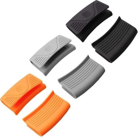 Dessous de plats,Lot de 6 supports de poignée en silicone épais résistant à la chaleur - Noir orange bleu clair (1/4)