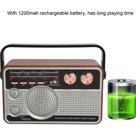 Radio FM AM SW - Haut-Parleur Portable Rechargeable - Bluetooth USB Carte Mémoire - 2 W - Batterie 1200 mAh - Poignée Intégrée (1/5)