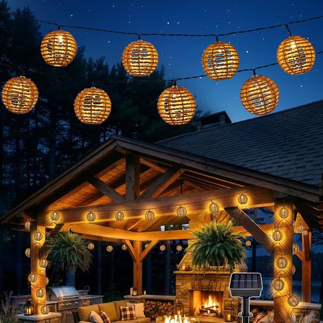 Guirlande Solaire Exterieur, 10 LED Guirlandes Lumineuses Extérieure Blanc Chaud Lanterne Solaires en Corde de Papier Étanche Lumièr (1/5)