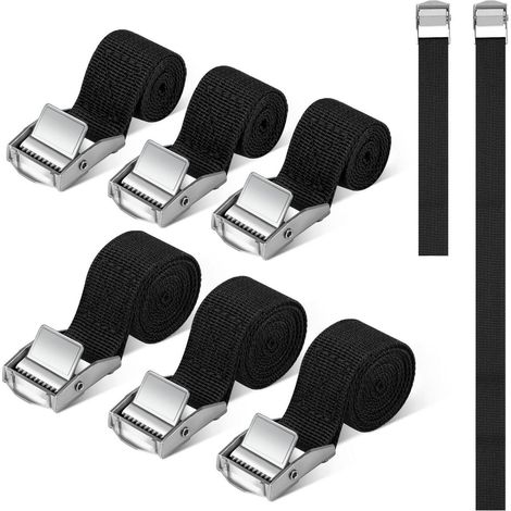 Spanngurte mit Ratsche 6er Set Schwarz 0,5m & 1m Längen, wetterfest