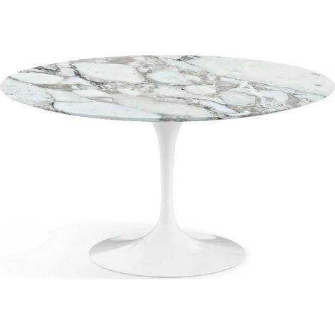 Table tulipe ronde 90 cm marbre Arabescato pied blanc mat (1/5)