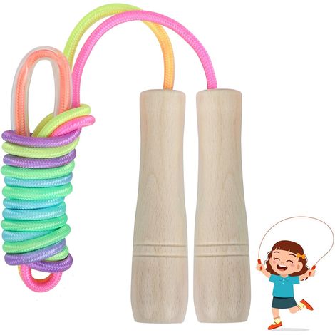 Skipping Rope for Kids Boys Girls Adjustable Wooden Handle for Fitness and Outdoor Activities (1/5)