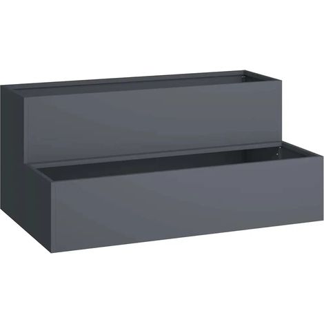 Cache-pot de jardin moderne 100 x 60 x 45 cm résistant intempéries esthétique minimaliste en métal anthracite