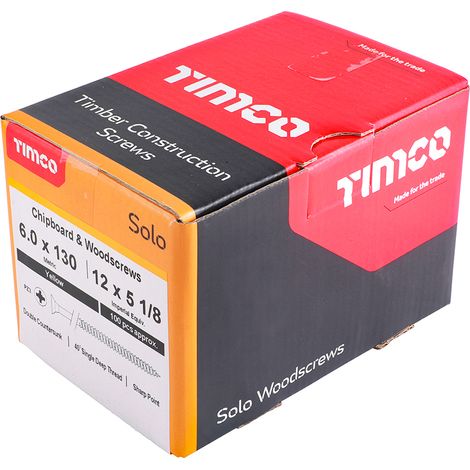 TIMco 6.0 x 130mm Solo Zinc & Yellow Woodscrew Qty 100