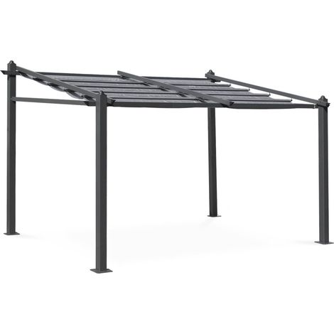 3x4m outdoor retractable aluminium pergola with canopy Grey 355x290x251 cm - Murum