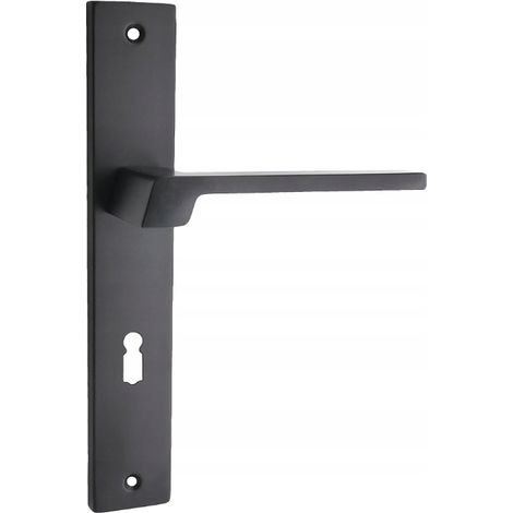 Tirador Domino Cantoro sobre placa larga con ojo de cerradura, negro, espaciado 72 mm