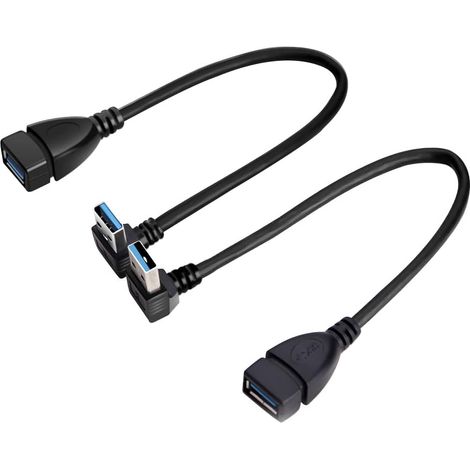 2PCSCâble d'extension de données USB 3.0 SuperSpeed, adaptateur mâle à femelle à 90 degrés, câble court d'angle haut et bas pour appareil avec port USB (20CM,8IN)