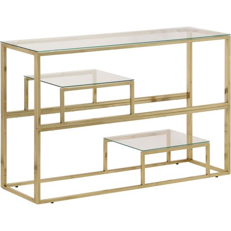 Table console avec étagère en acier inoxydable doré et verre trempé DEC031360 (1/5)