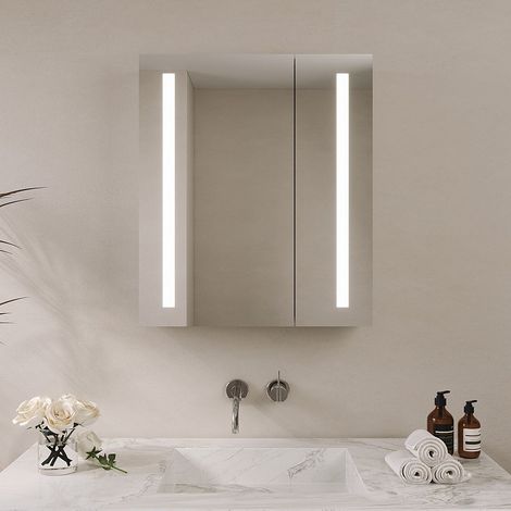 Bad Spiegelschrank mit Beleuchtung 60 x 70 cm LED Badspiegelschrank Kaltweiße 6400K Antibeschlag Dimmbar Badschrank Wandschrank (1/5)