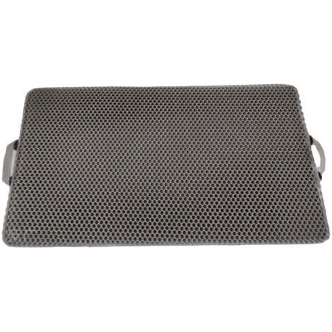 Tapis de piégeage de litière pour chat avec poignées – Matériau imperméable pour un nettoyage facile – Design nid d'abeille double couche – (55x 75 cm, gris) (1/5)