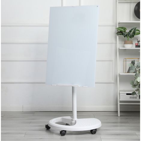 Pizarra blanca magnética de vidrio templado, altura regulable, blanca OKMYHOME (1/5)