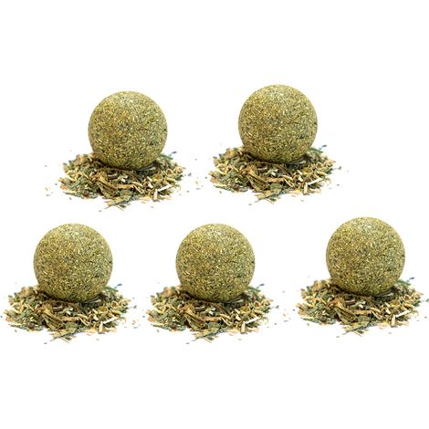 Paquete de 5 bolas de hierba gatera, juguete natural para masticar para gatos, ideal para la limpieza dental y el juego.