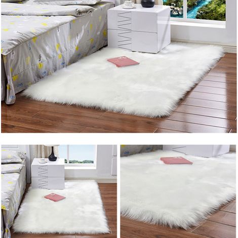 Tapis longs, ultra doux et moelleux, de forme rectangulaire, en fausse peau de mouton et laine, pour salon, chambre, balcon, tapis de sol (1/5)