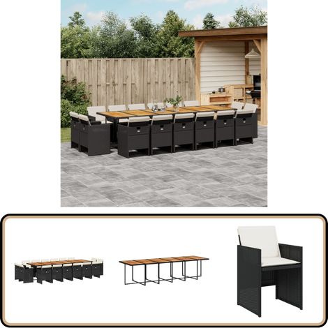 17-tlg. Garten-Essgruppe mit Kissen Schwarz Poly Rattan - Gartentisch - Gartenmöbelset - Outdoor Möbel - Esstisch - Gartenstühle