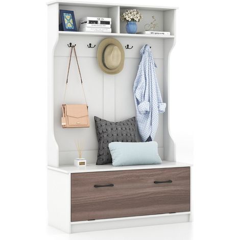 Garderobenstander mit sitzbank 5 doppelhaken garderobe flurgarderobe 100 x 40 x 160 cm wei