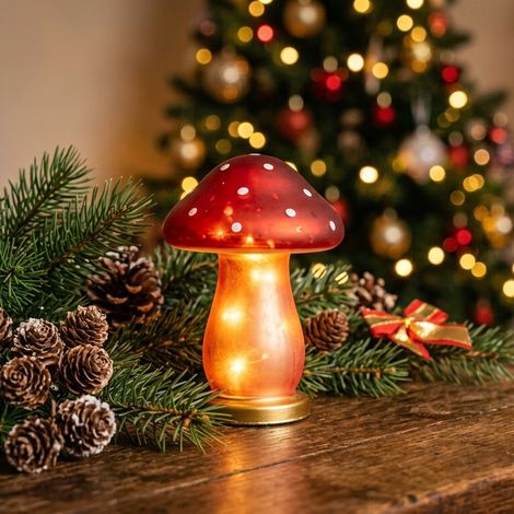 Fungo Decorativo Natalizio da 14,5 cm con Luci LED, Figura Luminosa per Interni (1/4)